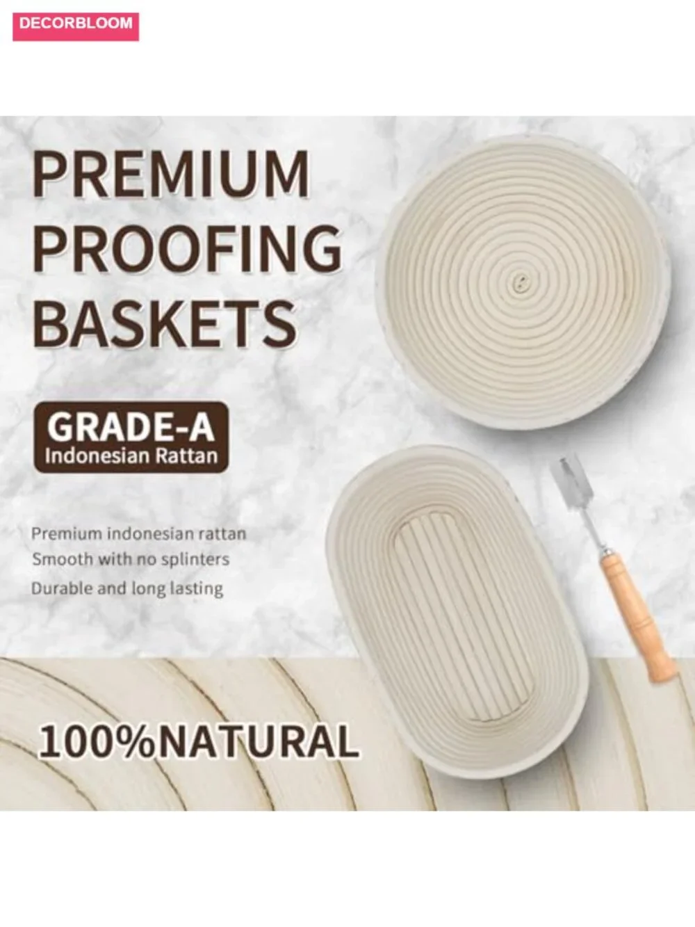 Bread Proofing Basket Set, 2 Banneton with Liners, Bread Lame, Whisk, Scrapers